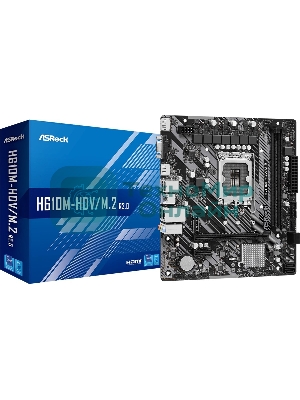 Материнская плата ASRock H610M-HDV/M.2 R2.0, LGA 1700, Intel H610, 2xDDR4, 4xSATA, 1xM.2, 1xPCIe 4.0 x16, 1xPCIe x1, 1xDP, 1xHDMI, 1xVGA, 1x 1Gb LAN, 2xUSB-A 3.2 Gen 1, 4xUSB 2.0, 3x3.5 мм, 7.1, mATX
