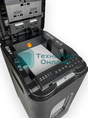 Шредер Heleos АП55-4 черный с автоподачей (секр.P-4) фрагменты 400лист. 55лтр. скрепки скобы пл.карты