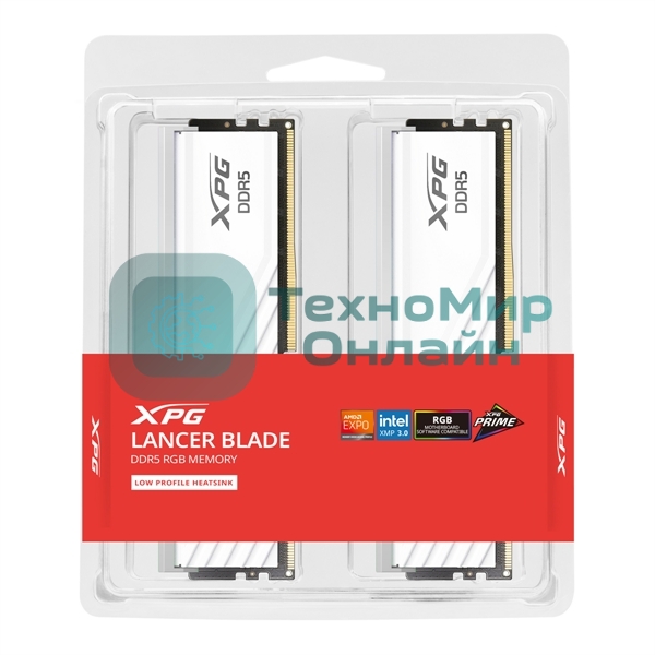 Оперативная память XPG Lancer Blade RGB, DDR5, 32Gb (2x16Gb), 6000MHz, CL34, DIMM, с радиаторами, RGB, белый