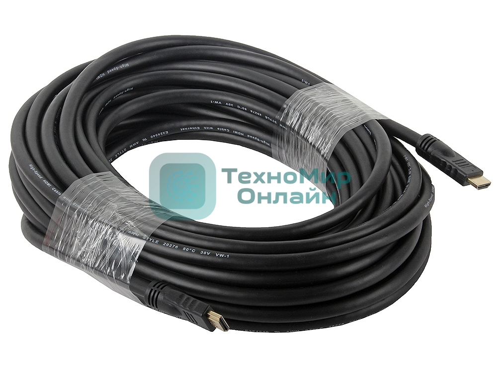 Кабель Cablexpert HDMI CC-HDMI4-20M, 19M/19M, v2.0, медь, позол.разъемы, экран, 20м, черный, пакет