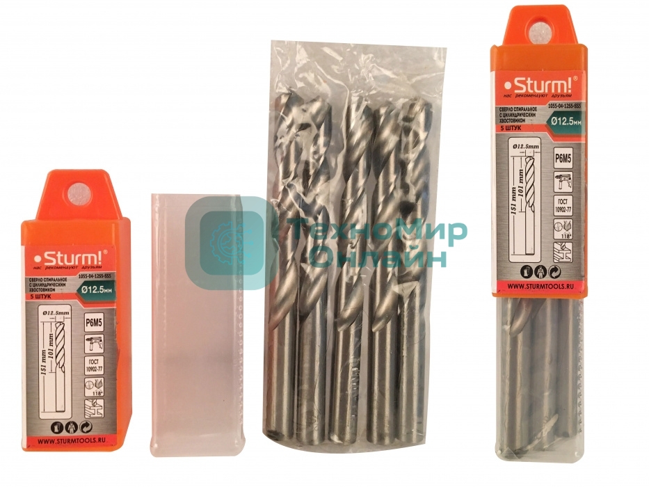 Сверло по металлу Sturm! 1055-04-12S5-SS5 12.5х151м сталь hss упаковка 5 шт