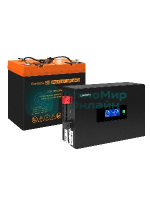 Комплект Источник бесперебойного питания EX295992RUS + батарея 55Aч EX285652RUS 1шт (инвертор, синус, для котла, PF=1, настенный) ExeGate IdealSine SR-600.LCD.2SH <600VA/600W, чистая синусоида, цветной LCD-дисплей, 2*Schuko, крепление настенное, черный> + батарея ExeGate HRL 12-55 (12В, 55А·ч) 1шт