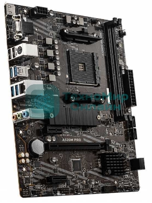 Материнская плата MSI A520M PRO, AM4, AMD A520, 2xDDR4, 4xSATA, 1xM.2, 1xPCIe 3.0 x16, 1xVGA, 1xDP, 1xHDMI, 1x 1Gb LAN, 2xUSB 2.0, 4xUSB 3.2 Gen 1, 3x3.5 мм, 7.1, mATX