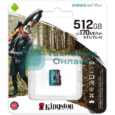Флеш карта Kingston microSD 512GB microSDXC Class 10 UHS-I U3 V30 Canvas Go Plus 170MB/s