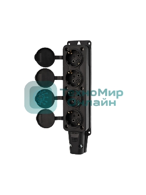 Розетка штепсельная Rexant четырехместная, влагозащищенная, с/з, 16 А, IP54, каучук