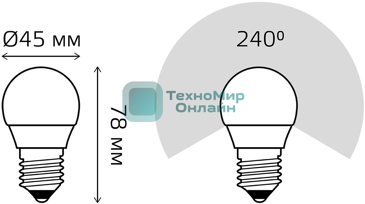 Лампа светодиодная Gauss Elementary 6Вт цок.: E27 шар 220B 6500K св. свеч. бел. хол. (упак.: 10 шт)