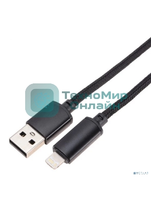 Кабель Rexant USB-A - Lightning для Apple, 2,4А, 1м, в черной нейлоновой оплетке, c LED дисплеем