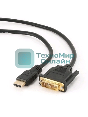 Кабель HDMI-DVI Cablexpert CC-HDMI-DVI-6, 19M/19M, single link, медь, позол.разъемы, экран, 1.8м, черный, пакет