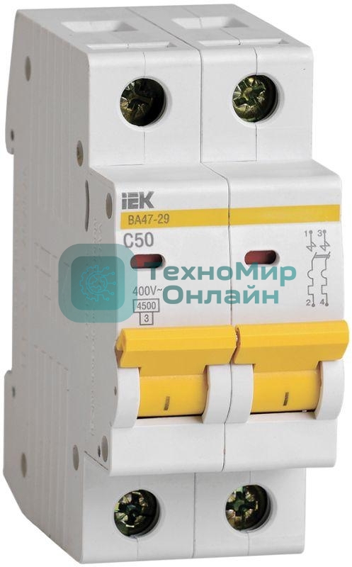 Выключатель автоматический IEK MVA20-2-050-C ВА47-29 2Р 50А 4,5кА х-ка С IEK