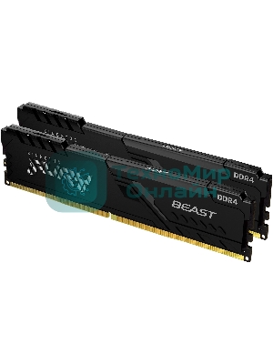 Оперативная память Kingston Fury Beast, DDR4, 32GB (2x16GB), 3600MHz, CL18, DIMM, с радиатором, черный