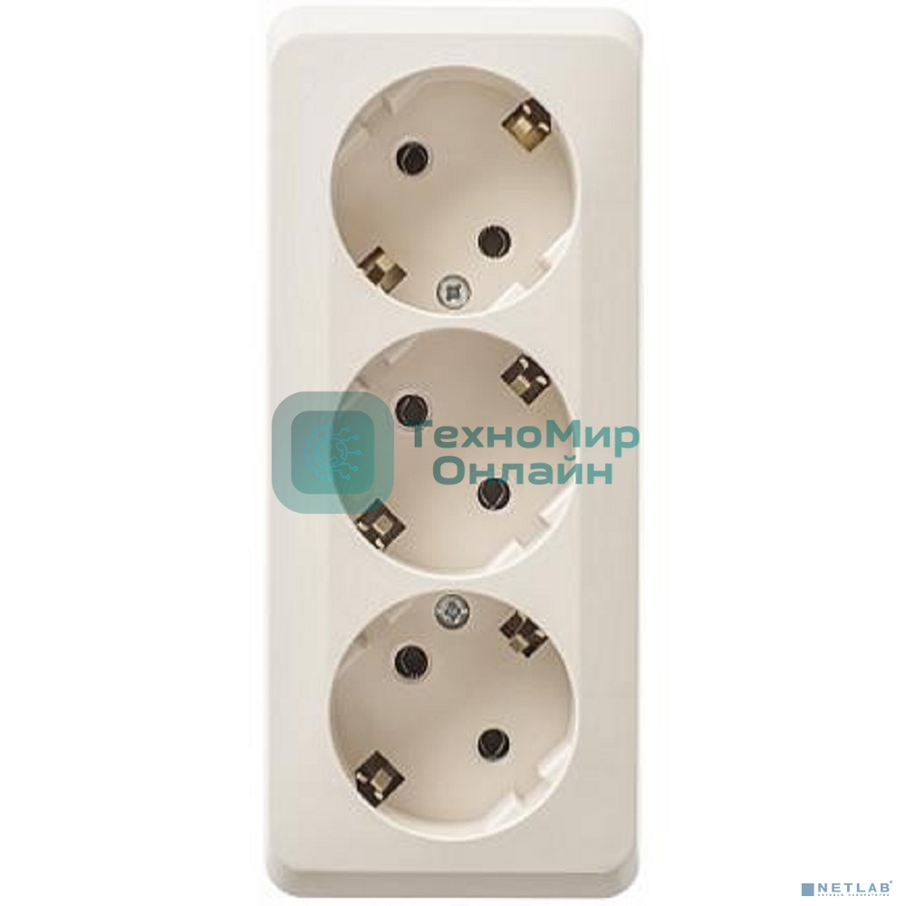Розетка с заземлением без шторок 16А 250B, КРЕМ, ЭТЮД O/У тройная