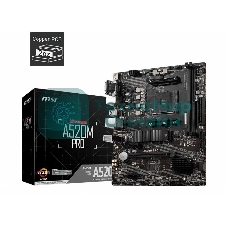 Материнская плата MSI A520M PRO, AM4, AMD A520, 2xDDR4, 4xSATA, 1xM.2, 1xPCIe 3.0 x16, 1xVGA, 1xDP, 1xHDMI, 1x 1Gb LAN, 2xUSB 2.0, 4xUSB 3.2 Gen 1, 3x3.5 мм, 7.1, mATX