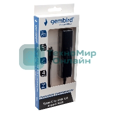 Концентратор USB 3.0 Gembird UHB-C364, 4 порта, Type-C, с доп питанием
