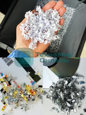 Шредер Heleos АП55-4 черный с автоподачей (секр.P-4) фрагменты 400лист. 55лтр. скрепки скобы пл.карты