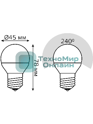 Лампа светодиодная Gauss Black 6.5Вт цок.: E27 шар 220B 3000K св. свеч. бел. теп. G45 (упак.: 10 шт)