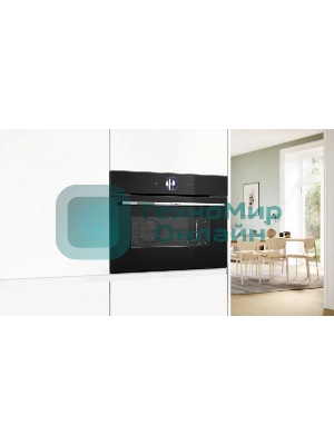 Компактный духовой шкаф-пароварка, черный, 14 режимов + комбинированные режимы, функция приготовление на пару 100%, 4-слойное остекление, 3 цветных текстовых TFT-дисплея 2,5