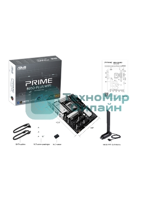 Материнская плата ASUS PRIME B850-PLUS WIFI, AM5, AMD B850, 4xDDR5, 4xSATA, 3xM.2, 1xPCIe 5.0 x16, 1xPCIe 4.0 x16, 2xPCIe 3.0 x1, 1xDP, 1xHDMI, 1x2.5Gb LAN, Wi-Fi 6E, Bluetooth 5.3, 4xUSB-A 10Gbps, 1xUSB-C 10Gbps, 2xUSB-A 5Gbps, 2xUSB-A 2.0, 3x3.5 мм, 7.1, ATX