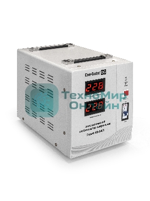 Стабилизатор напряжения ExeGate Expert AS-3000 (3000ВА, вход 140...260В, двойная цифр. индикация вход/вых. напряжения, выход 220В±8%, КПД 98%, 5 уровней защиты, метал. корпус, клем.колодка, RTL)