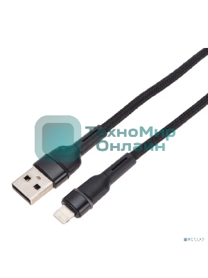 Кабель Rexant USB-A - Lightning для Apple, 2,4А, 1м, в черной нейлоновой оплетке, с LED подсветкой