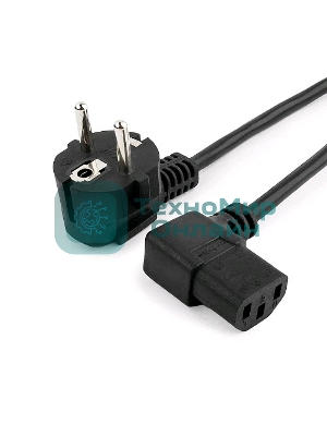 Кабель питания Gembird 1.8м, VDE(0.75мм), черный, угловой разъем, с зазем., пакет