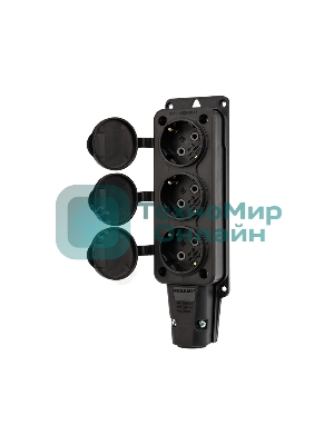 Розетка штепсельная Rexant трехместная, влагозащищенная, с/з, 16 А, IP54, каучук
