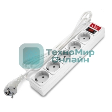 Удлинитель с сетевым фильтром 5х3 м 10А ПВС 3х0.75 белый, Союз 1325