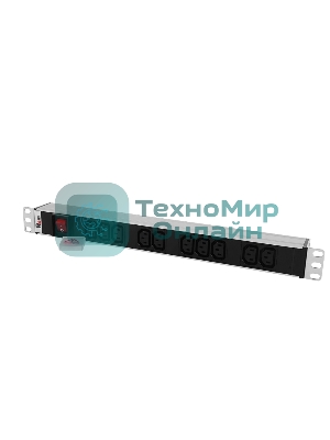Блок розеток Rem-10 без шнура с выкл., 10 IEC 60320 C13, вход IEC 60320 C14, 10A, алюм., 19