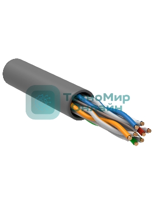 Кабель связи ITK витая пара U/UTP, кат.6, 4 пары 23AWG solid, 305м, ПВХ, серый