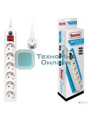 Сетевой фильтр Buro 600SH-5-W 5 м, 6 розеток, белый, коробка