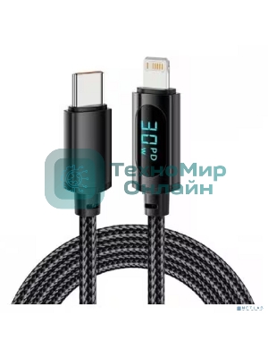 Кабель Rexant Type-C – Lightning для Apple, 3А, 1м, в черной нейлоновой оплетке, с LED-дисплеем