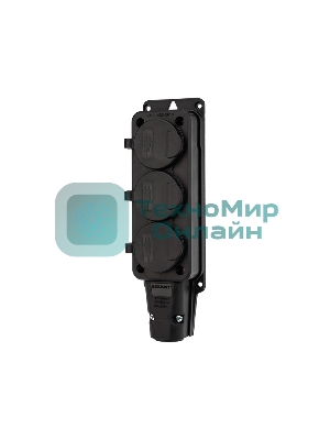 Розетка штепсельная Rexant трехместная, влагозащищенная, с/з, 16 А, IP54, каучук