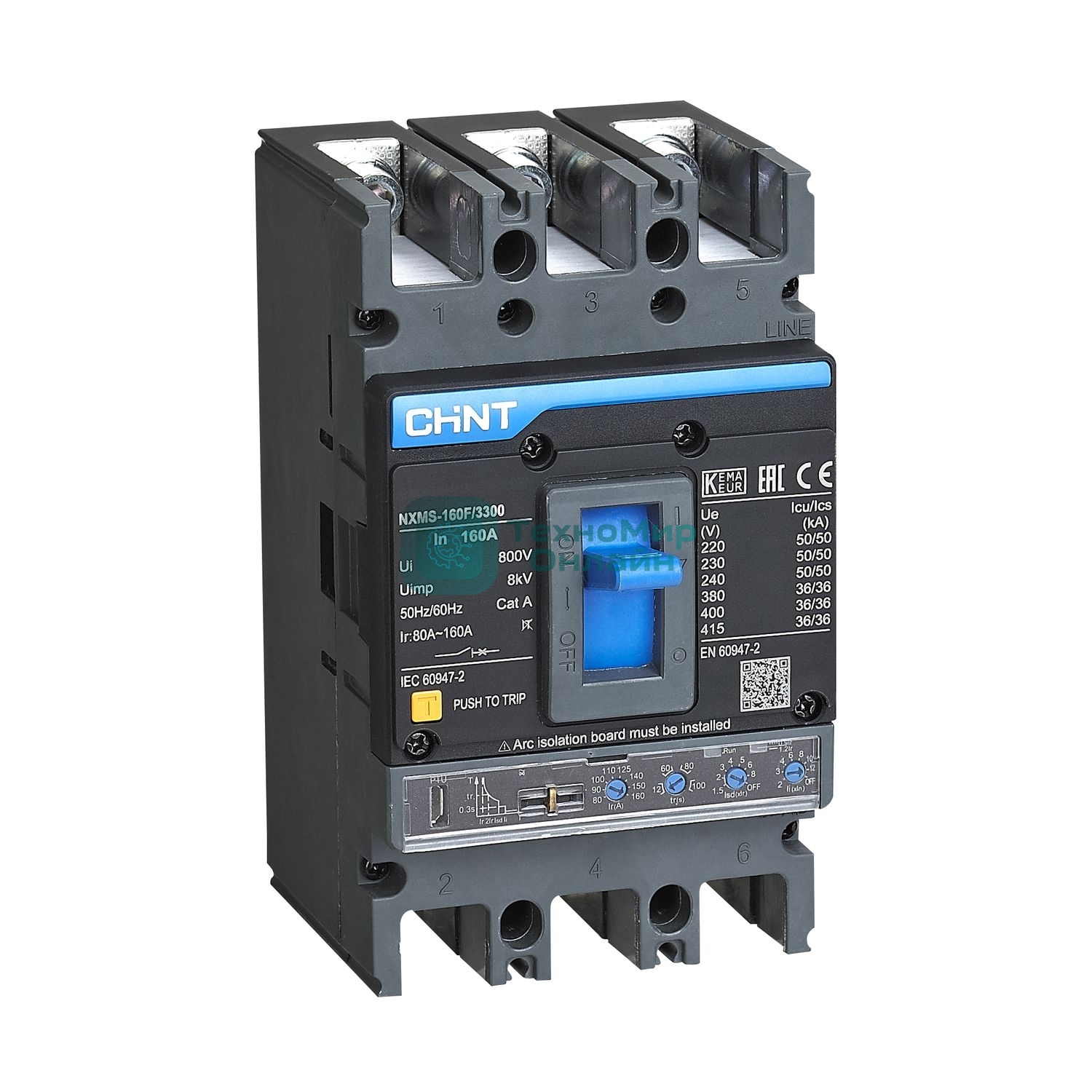 Выключатель автоматический CHINT 3п 160А 36кА NXMS-160SF с электрон. расцеп.
