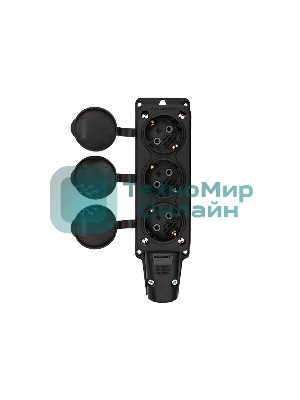 Розетка штепсельная Rexant трехместная, влагозащищенная, с/з, 16 А, IP54, каучук