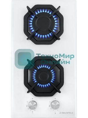 Газовая варочная панель Maunfeld EGHG.32.2CW/G, 2 конфорки, закаленное стекло, белый