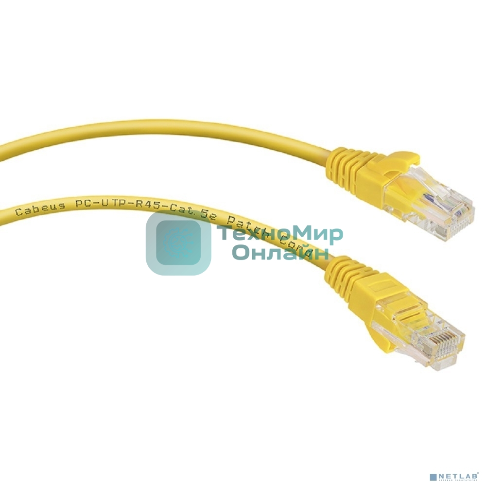 Шнур комм. Cabeus, Cat.5e, неэкр., U/UTP, RJ45/RJ45, PVC, AWG24, 1м, желтый