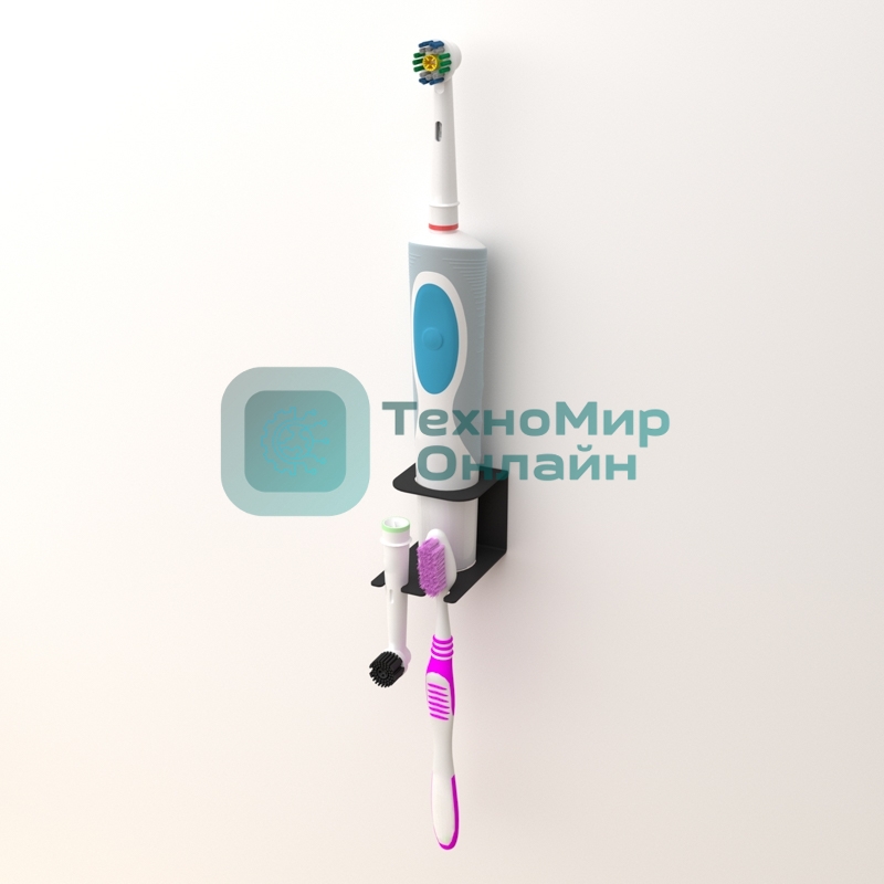 Держатель Rexant для хранения электрических зубных щеток и насадок, монтаж без сверления, черный