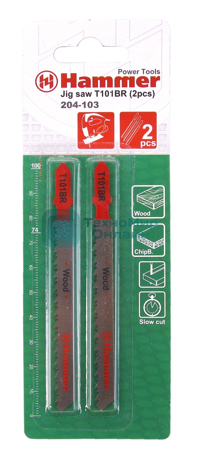 Пилка для лобзика Haммer Flex 204-103 JG WD T101BRдр.\пл, 74мм, шаг 2.5, обр.зуб, HCS, 2шт.