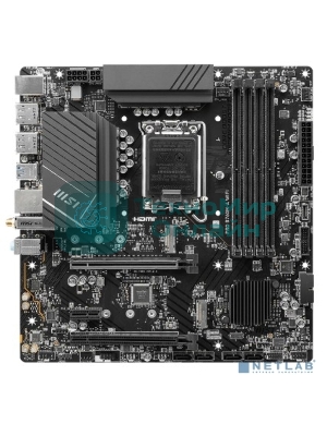 Материнская плата MSI PRO B760M-A WIFI, LGA 1700, Intel B760, 4xDDR5, 4xSATA, 2xM.2, 1xPCI-E 4.0 x16, 1xPCI-E 4.0 x4, 2xHDMI, 2xDP, 1x2.5Gb LAN, 2xUSB-A 2.0, 2xUSB 3.2 Gen 1, 2xUSB 3.2 Gen 2, 3x3.5 мм, 7.1, Micro-ATX