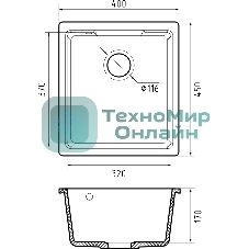 Мойка GRANFEST URBAN 4540 подстольный монтаж 1-чаша 450x400мм, монтаж: универсальный, материал: кварц, черный