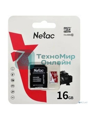 Флеш карта Netac P500 ECO 16Gb MicroSDHC C10 up to 80Mb/s, retail pack with SD Adapter