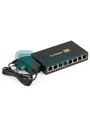 Коммутатор неуправляемый ExeGate EDGS-1008D (8-портовый гигабитный UTP 10/100/1000 Base-T, металлический корпус, с функцией энергосбережения (Green Ethernet Technology), настольный/настенный))