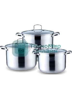 Набор посуды KELLI KL-4217 6 пред. (Кастрюля с жаропрочной стекл. крышкой 5 л. Кастрюля с жаропрочной стекл. крышкой 6.6 л. Кастрюля с жаропрочной стекл. крышкой 8 л. Высококачественная нерж. сталь 18/10. 5-ти слойное капсульное дно.)