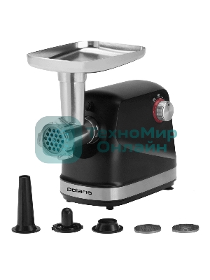 Мясорубка электрическая Polaris PMG 2582 черный, 2500 Вт, 2.7 кг/мин, реверс, защита от перегрузки, металлический лоток, насадки - 5