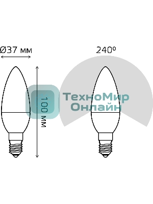 Лампа светодиодная Gauss A60 9.5Вт цок.: E14 свеча 220B 3000K св. свеч. белый теп. C37 (упак.: 10 шт)