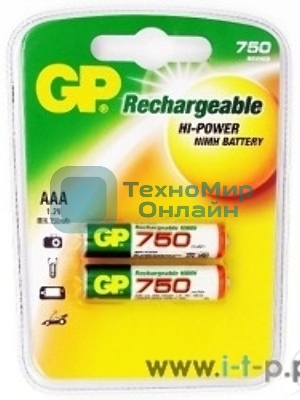 Аккумулятор GP Rechargeable NiMH 75AAAHC 750mAh, 2 шт AAA, 750мАч (2 шт. в клемшеле)