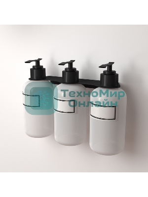 Держатель дозатора для жидкого мыла и шампуней Rexant на 3 флакона настенный, черный