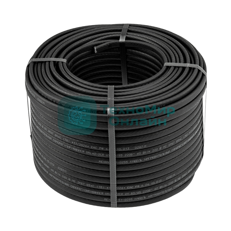 Кабель греющий (нагревательный) Rexant саморегулирующийся с УФ-защитой SRL40-2CR UV, экранированный, 40Вт/м, 1,0мм2/45м, бухта 100м