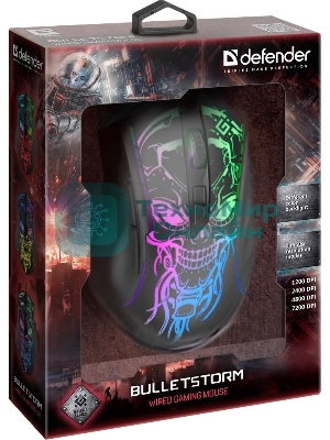 Мышь проводная Defender Bulletstorm GM-928 черный, 7200 dpi, USB, кнопки - 7