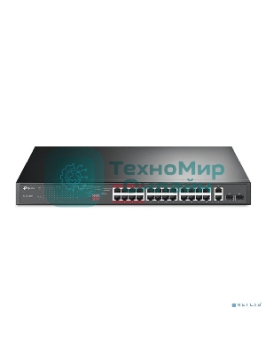 Коммутатор 24-port 10/100Mbps Unmanaged PoE+ Switch with 2 combo RJ-45/SFP uplink ports, metal case, rack mount, 24 802.3af/at compliant PoE+ ports, 2 gigabit combo RJ-45/SFP uplink ports, DIP switches for Extend mode, Isolation mode and Priority mode, up to 25