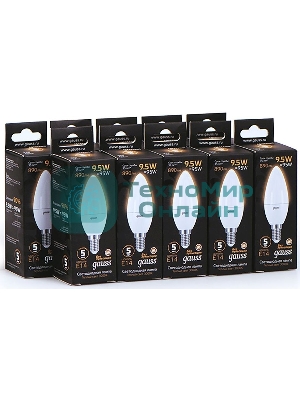 Лампа светодиодная Gauss A60 9.5Вт цок.: E14 свеча 220B 3000K св. свеч. белый теп. C37 (упак.: 10 шт)